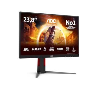 AOC 24G4HA Gaming Monitor 24 Pulgadas 200Hz Panel Fast IPS, 1ms GtG, HDR10, G-Sync Compatible, Altavoces, Altura Ajustable, (1920×1080 HDMI 2X 2.0 DP 1x 1.4) Negro