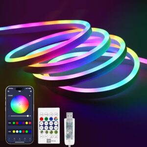 BERIXDEEP 5m Tira LED Neon RGB IC, 5V USB Neón Flexible con App Inteligente, Color Dinámico y Segmentado, Tira LED Direccionable para Retroiluminación de Dormitorio, Sala de estar y Juegos
