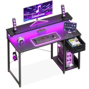 Coleshome Escritorio Gaming con Cajones de Tela, 100x45cm, Negro