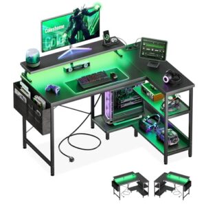 Coleshome Escritorio Gaming con LED, 100x80cm, Fibra Carbono Negro
