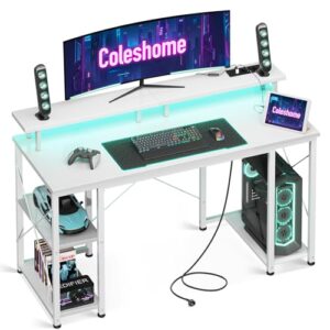 Coleshome Escritorio Gaming con LED, 120x50cm, Blanco