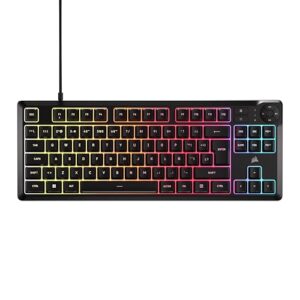 Corsair K55 Core TKL Teclado Gaming RGB – Tenkeyless, 8 Zonas de RGB, Teclas Silenciosas de Membrana, Resistente a Derrames, Controles Multimedia, Sondeo 1000Hz – Diseño ES – Negro