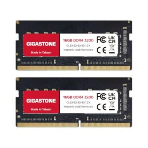 【DDR4 RAM Solo portátil】 GIGASTONE 32GB Kit(2x16GB) DDR4 3200MHz(2933MHz or 2666MHz) PC4-25600(PC4-23400, 21300) CL22 1.2V SODIMM 260pin Memoria portátil sin búfer, sin ECC, Alto Rendimiento