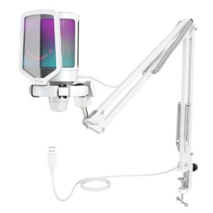 FIFINE Gaming Microfono para PC USB, RGB Kit de Micrófono de Condensador para Ordenador PS4 PS5, con Botón de Silencio, Filtro Anti-Pop, Soporte de Choque, Soporte Microfono
