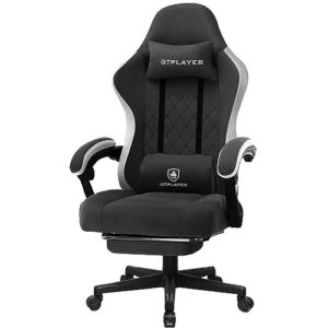 GTPLAYER Silla Gaming Tela Ergonómica Transpirable Silla Gamer Reclinable con Reposapiés, Cojín Lumbar y Reposacabeza Sillas Gaming Regulable en Altura para Juegos de Estudio y Trabajo Negro