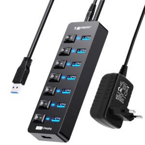 Hub USB 3.0 Alimentacion Externa, VEMONT 8 Puertos Multi USB Hub con 5V/3A