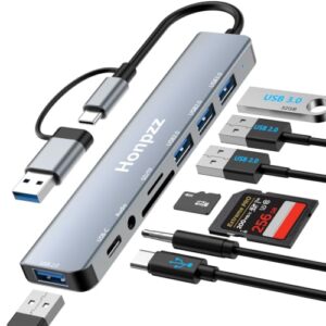Hub USB 3.0,USB Hub 8 en 1 USB C HUB,HUB con lector de tarjetas SD y TF, 1*USB 3.0 5Gbps, 3 *USB 2.0, 1 * USB-C,1*3.5mm Audio,adaptador usb,regleta usb compatible para MacBook,Surface, XPS, PC, etc.