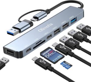 Hub USB C 3.0, Adaptador Multipuerto 8 en 2 Con Lector de Tarjetas SD&TF, Puertos 3.0&2.0, Conexión Tipo C para MacBook Air/Pro, Galaxy, iPad, Windows