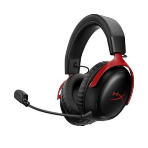 HyperX Cloud III S – Auriculares Gaming inalámbricos, Bluetooth, 2.4Ghz, PC, PS5, Xbox, Drivers 53 mm, DTS, micrófono 10mm, batería hasta 200h, Rojo-Negro