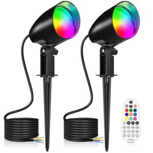 Linke Focos de Jardín RGB 20W, 2 Pack Luces Led Cambia de Color con Estaca, Mando a Distancia, 10 Colores/30 Modos/6 Brillos, IP66 Impermeable, Luz de Paisaje para, Jardin, Patio, Césped