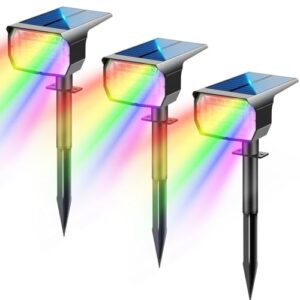 LOTMOS RGB Luces Solares LED Exterior [3 Piezas/20 LEDs/6 Colores Fijos/1 Modo Ciclo], IP67 Impermeable Focos LED Solares Lámpara para Jardín, Patio, Caminos, Terraza, Suelo