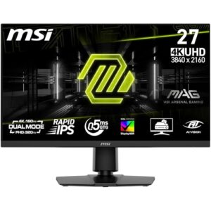 MSI mag 272URDF E16 Monitor Gaming, 27-Inch, 4K UHD, 3840×2160, Rapid IPS, 0.5ms, DisplayHDR 400, Eye Care, AI Vision, Dual-Mode, HDMI 2.1, DP 1.4a, Tilt/Height Adjustable, Negro
