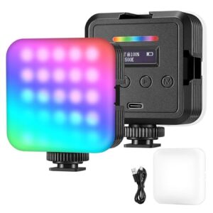 NEEWER Luz de Vídeo RGB Magnética, Luz de Cámara LED RGB61 a Todo Color de 360° con 3 Monturas de Zapata Fría/CRI 97+/20 Modos de Escena/2500K-8500K/2000mAh Luz Portátil Recargable para Selfie
