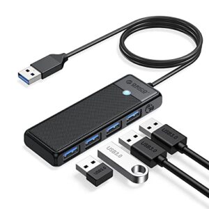 ORICO Hub USB 3.0, 4 Puertos USB Distribuidor con Cable Largo de 100 cm, Ultrafino Tipo A, concentrador de Datos de 5 Gbps, Adaptador multipuerto para MacBook, Mac Pro/Mini, Mobile HDD, Surface Pro