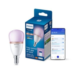 Philips Smart Lighting, Bombilla Inteligente LED RGB P45, E14, 470 lm, Color y Blanco Ajustable 2200 K-6500 K, Regulable Baja, Connected by WiZ, Alexa, Google Home, Apple Home