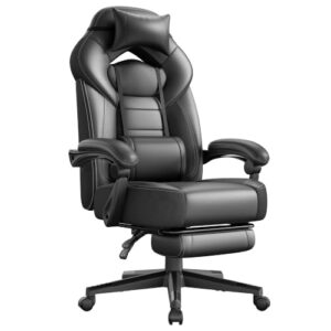 SONGMICS Silla Gaming, Silla de Oficina, Ordenador, Diseño Ergonómico, con Reposapiés, Reposacabezas Ajustable, Cojín Lumbar, Capacidad de Carga 150 kg, Negro OBG077B01