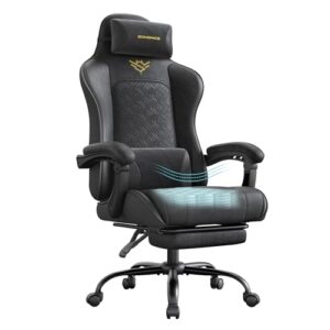 SONGMICS Silla Gaming, Silla Ergonómica de Escritorio, con Resortes, Reposapiés y Reposabrazos, Negro Tinta OBG079B01