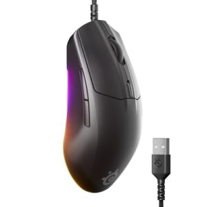 SteelSeries Rival 3 Gen 2 – Raton Gaming – Sensor óptico TrueMove Core de 8500 dpi – Durabilidad de 60 M de clics – Baja latencia – 77g de Peso – Deslizadores 100% PTFE – RGB – Negro