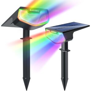 SUNNMO Luces Solares LED Exterior Jardin, 2 Piezas Focos LED Exterior Solares Jardin Potentes 32LED 3 Modos de Luz, Impermeable IP65 Lamparas Solares Lampara Foco Luz Solar Exterior Jardin RGB