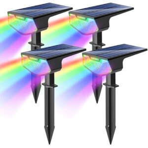 SUNNMO Luces Solares LED Exterior Jardin, 4 Piezas Focos LED Exterior Solares Jardin Potentes 32LED 3 Modos de Luz, Impermeable IP65 Lamparas Solares Lampara Foco Luz Solar Exterior Jardin RGB