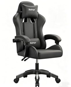 VitaForge Silla de Gaming Silla de Oficina, Silla de Juego Ergonómica con Ajuste de Altura, Soporte Lumbar y Apoya-Cabezas – Cuero PU, para la Oficina o el Juego (Negro)