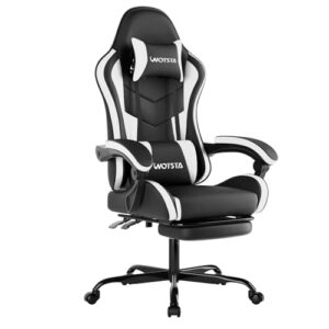 WOTSTA Silla Gaming, Silla Oficina Ergonómica con Reposapiés, Altura Regulable y Respaldo Abatible, Silla Gamer Adulto con Masaje, Silla PC con Reposacabezas, 120 kg