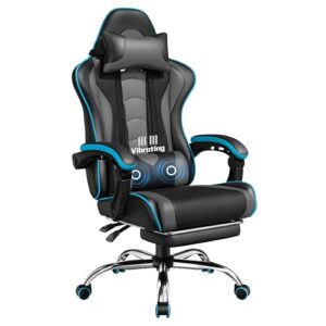 Yaheetech Silla Gaming con Masajeador Silla Oficina con Reposapiés Gris