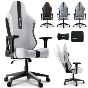 JUPPLIES Silla Gaming Premium Ergonómica – Sillas Gamer con Lino Transpirable, Reclinable 160°, Cojín Viscoelástico, Reposabrazos 4D y Base Hierro Reforzada (Blanca)