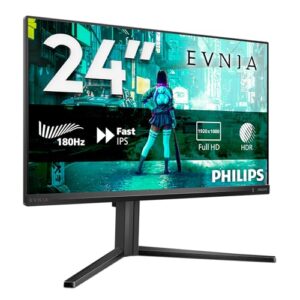 PHILIPS Evnia 24M2N3200AM Gaming Monitor 24 Pulgadas 180Hz Panel Fast IPS, 1ms GtG, HDR10, G-Sync Compatible, Altavoces, Altura Ajustable, (1920×1080 HDMI 2X 2.0 DP 1x 1.4) Gris Oscuro
