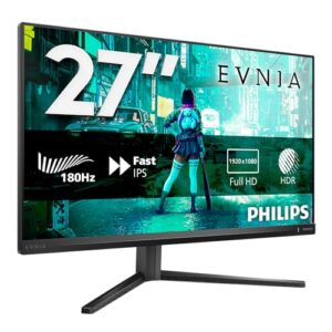 PHILIPS Evnia 27M2N3200AM Gaming Monitor 27 Pulgadas 180Hz Panel Fast IPS, 1ms GtG, HDR10, G-Sync Compatible, Altavoces, Altura Ajustable, (1920×1080 HDMI 2X 2.0 DP 1x 1.4) Gris Oscuro